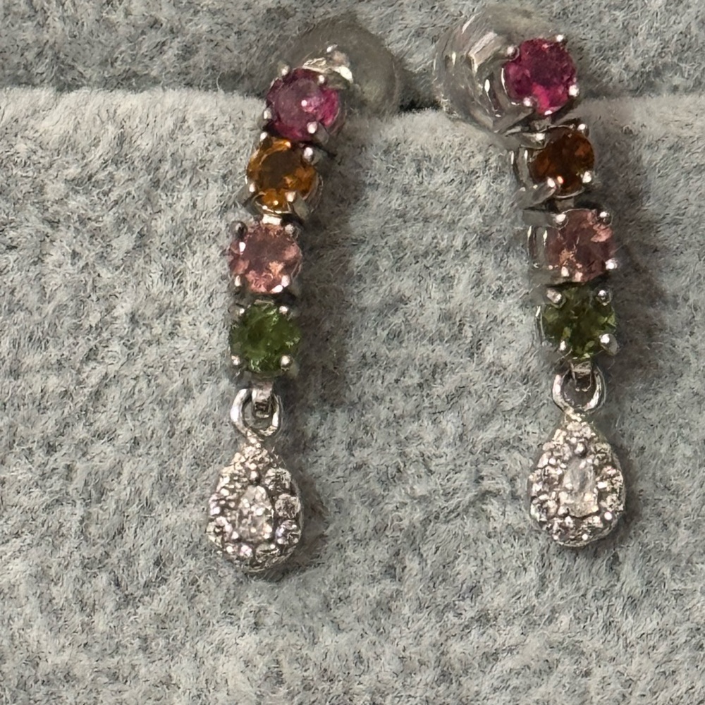 Multi-Color Gemstone Silver Earrings tourmaline silver dangle studs